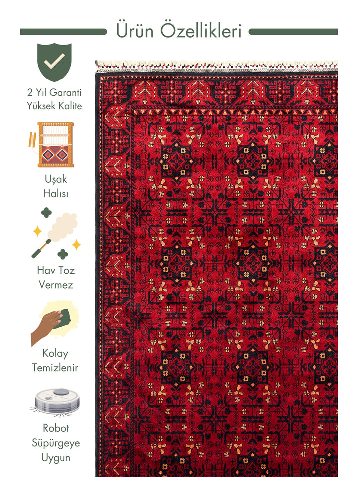 Kabul Afghan Yagcibedir Patterned Handcrafted Tensel Usak Carpet Produced on Special Looms 952 RED