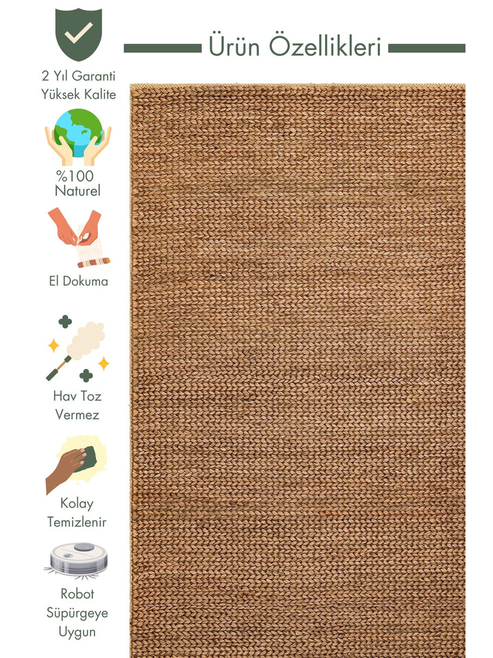 Baccarat Jute 100% Natural Living Room Corridor Entrance Kitchen Balcony Hand Woven Straw Carpet BAC BROWN-4