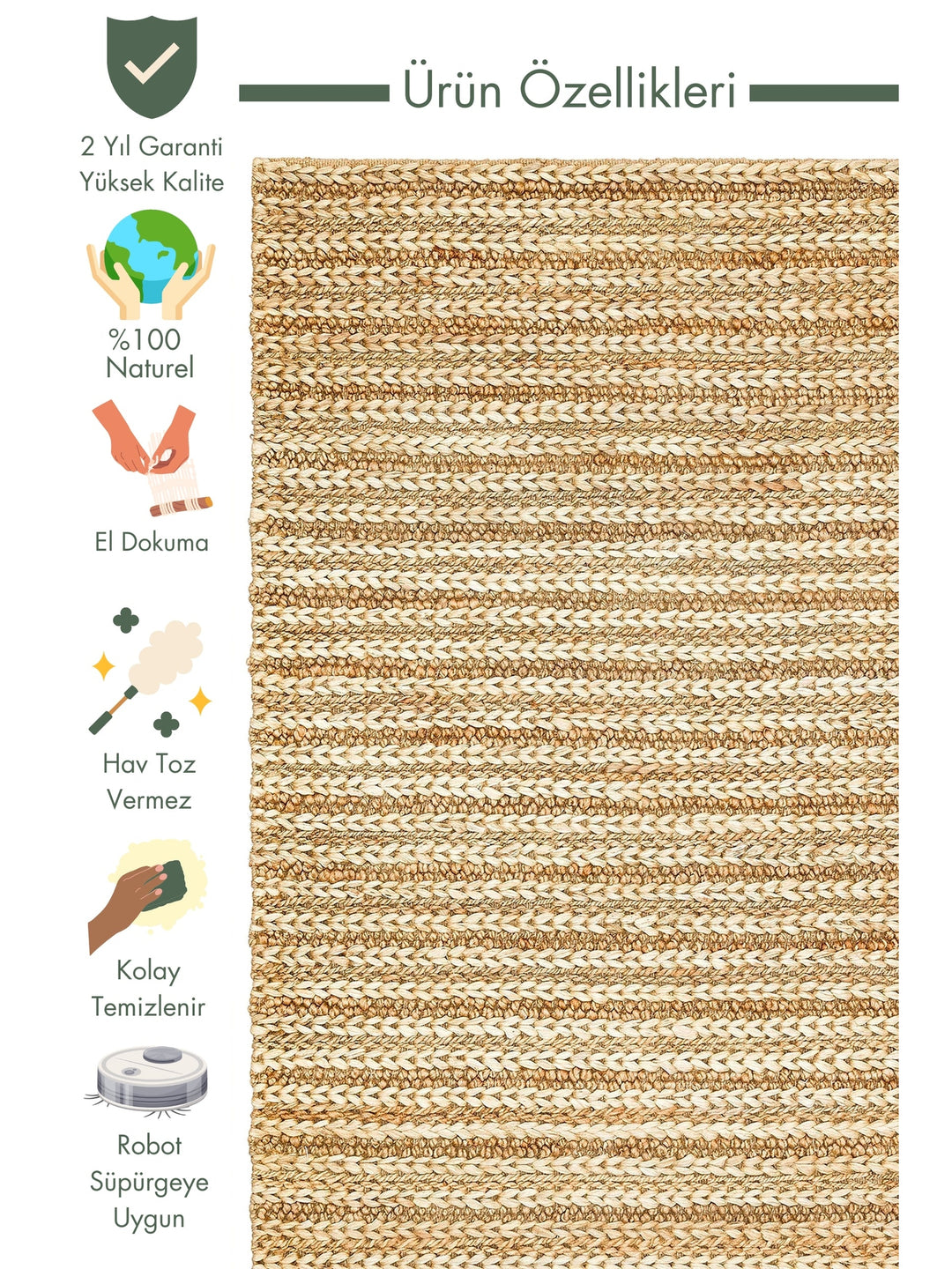 Knit Jute 100% Natural Living Room Corridor Entrance Kitchen Balcony Hand Woven Carpet S-1152 NATURAL XW