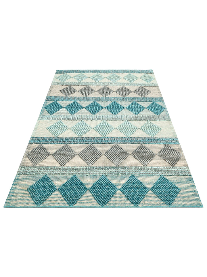 Woolstar 100% Natural Sweater Patterned Living Room Hallway Entrance Hand Woven Knitted Carpet JD 01 BLUE