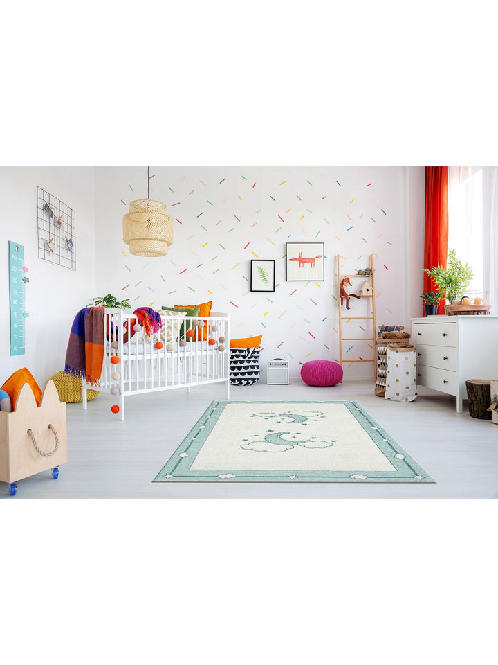 Baby Moon Cotton Washable Double-Sided Soft Textured Thin Children's Baby Room Carpet 01 BLUE