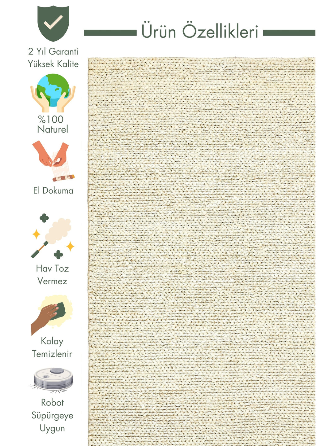 Baccarat Jute 100% Natural Living Room Corridor Entrance Kitchen Balcony Hand Woven Straw Carpet BAC WHITE