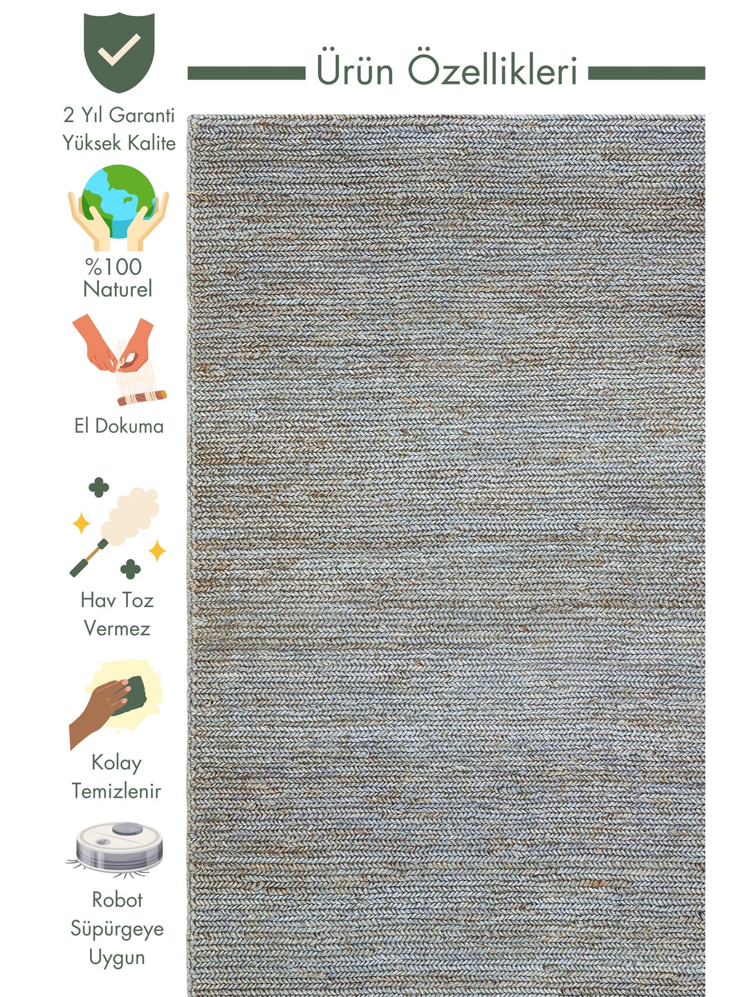 Baccarat Neo Jute 100% Natural Living Room Corridor Kitchen Balcony Hand Woven Straw Carpet BCNSLATEBLUSB3