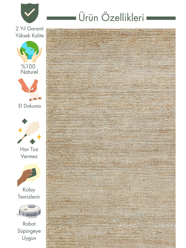 Baccarat Neo Jute 100% Natural Living Room Corridor Kitchen Balcony Hand Woven Straw Carpet BCN D.NATURAL