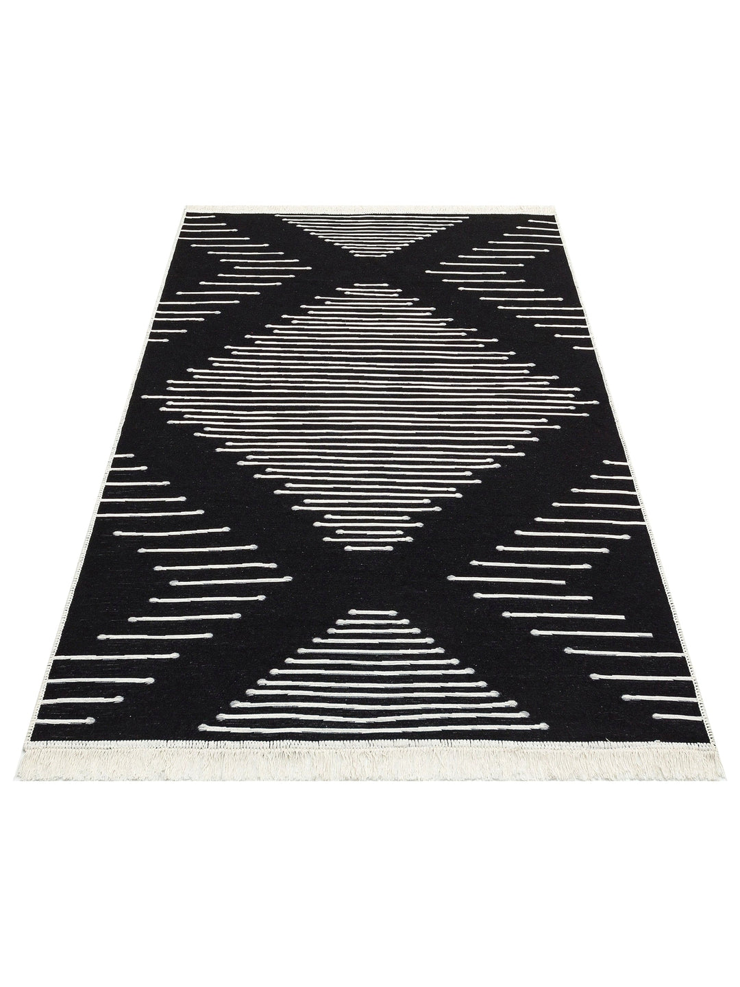 Maya 100% Natural Cotton Washable Double Sided Living Room Kitchen Hallway Modern Rug 15 BLACK