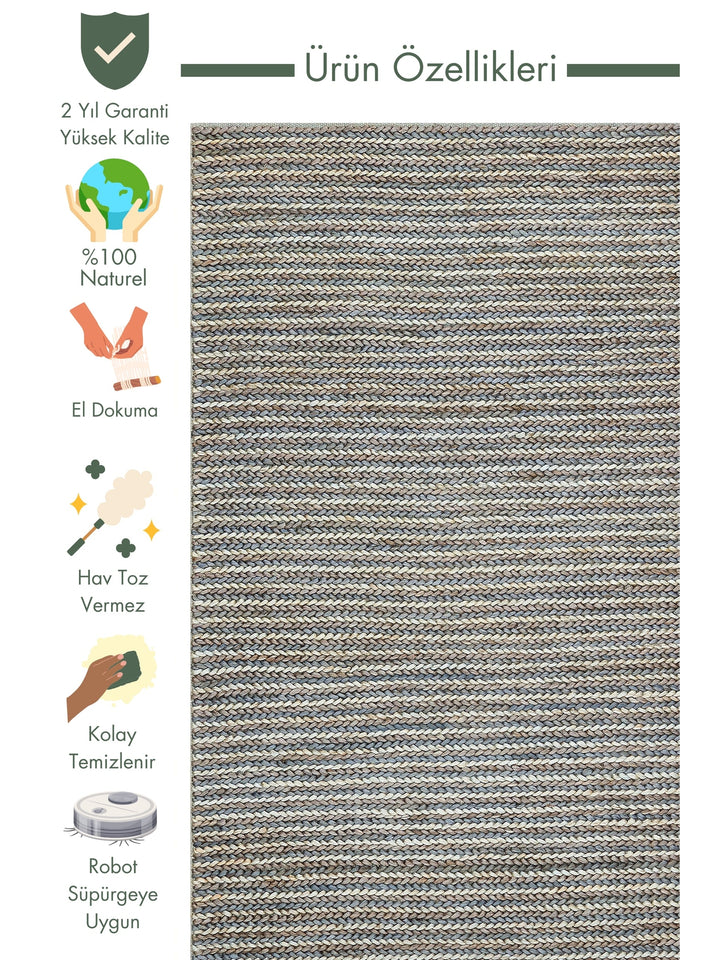 Knit Jute 100% Natural Living Room Corridor Entrance Kitchen Balcony Hand Woven Carpet C-1512 NAVY MULTY XW