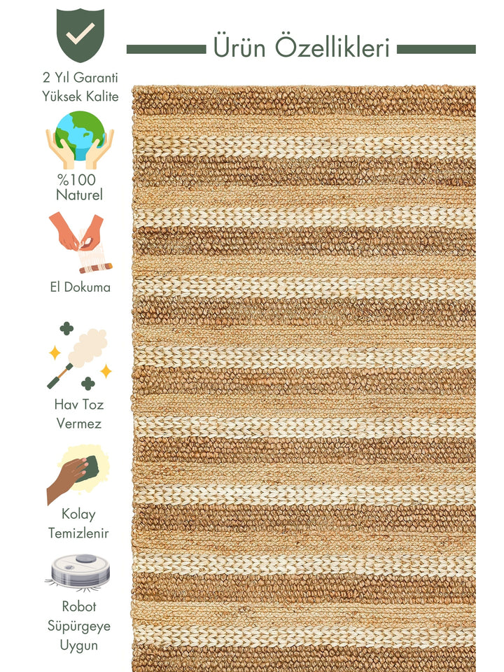 Knit Jute 100% Natural Living Room Corridor Entrance Kitchen Balcony Hand Woven Carpet S-1410 NATURAL XW