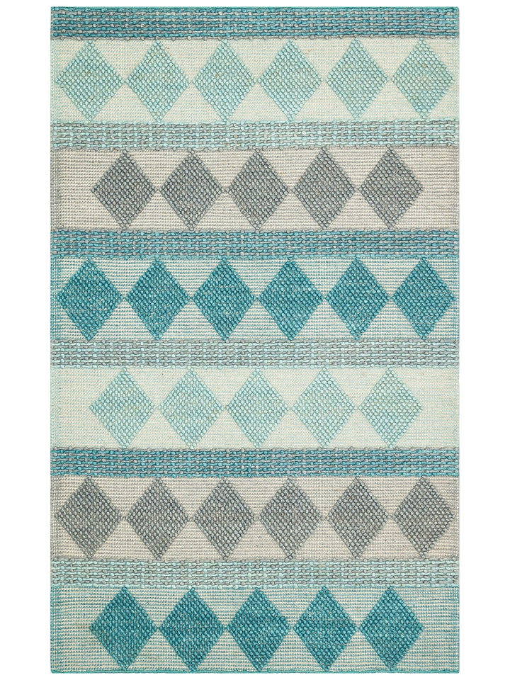 Woolstar 100% Natural Sweater Patterned Living Room Hallway Entrance Hand Woven Knitted Carpet JD 01 BLUE