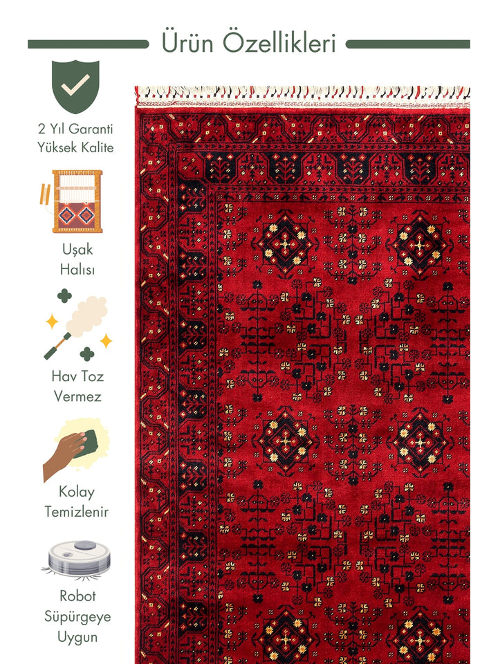 Kabul Afghan Yagcibedir Patterned Handcrafted Tensel Usak Carpet Produced on Special Looms 959 RED