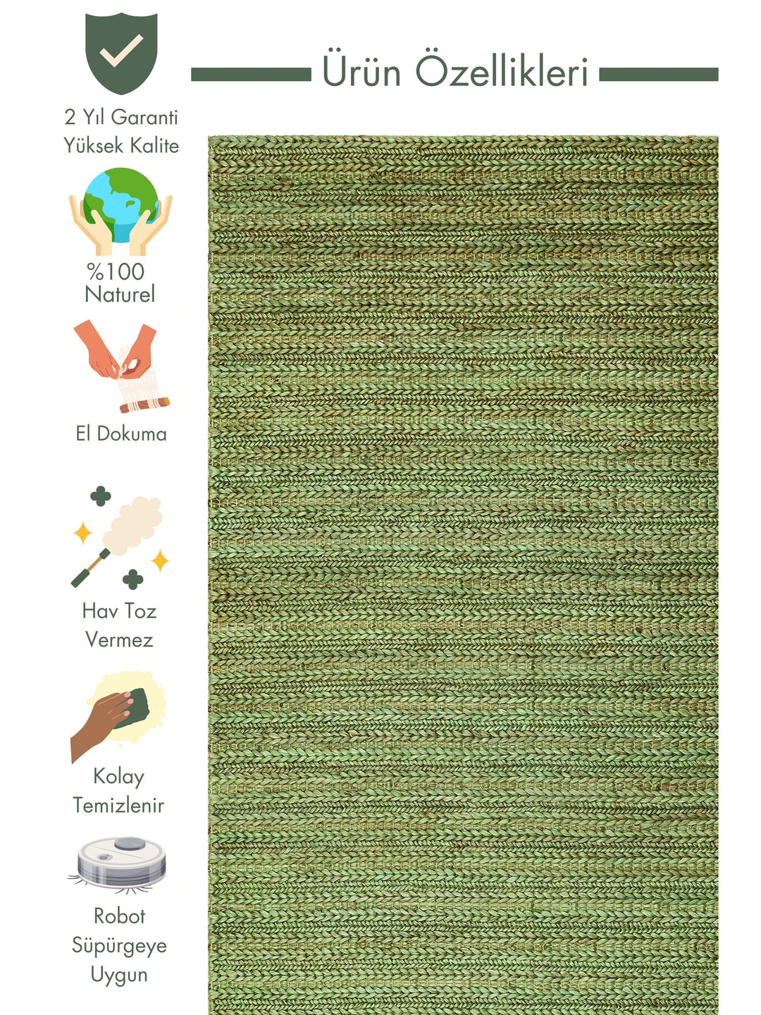 Knit Jute 100% Natural Living Room Corridor Entrance Kitchen Balcony Hand Woven Carpet TRIPLE GREEN XW