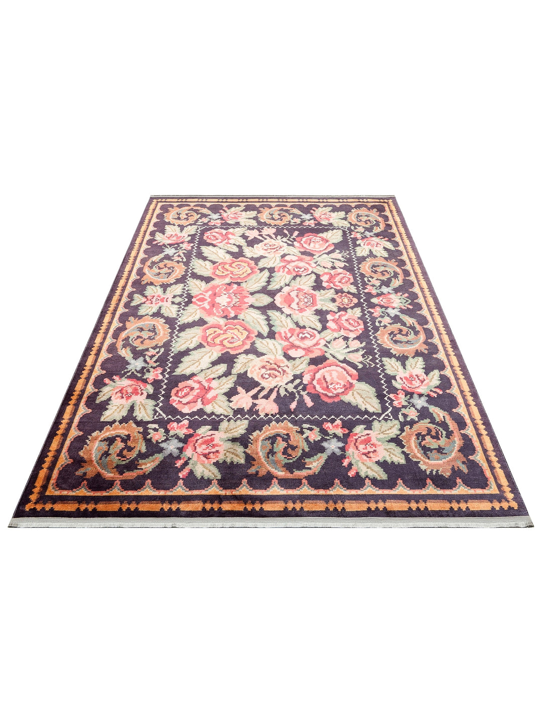 Historic Series Non-Slip Antique Patterned Living Room Sitting Room Corridor Kitchen Washable Carpet 02 BLACK