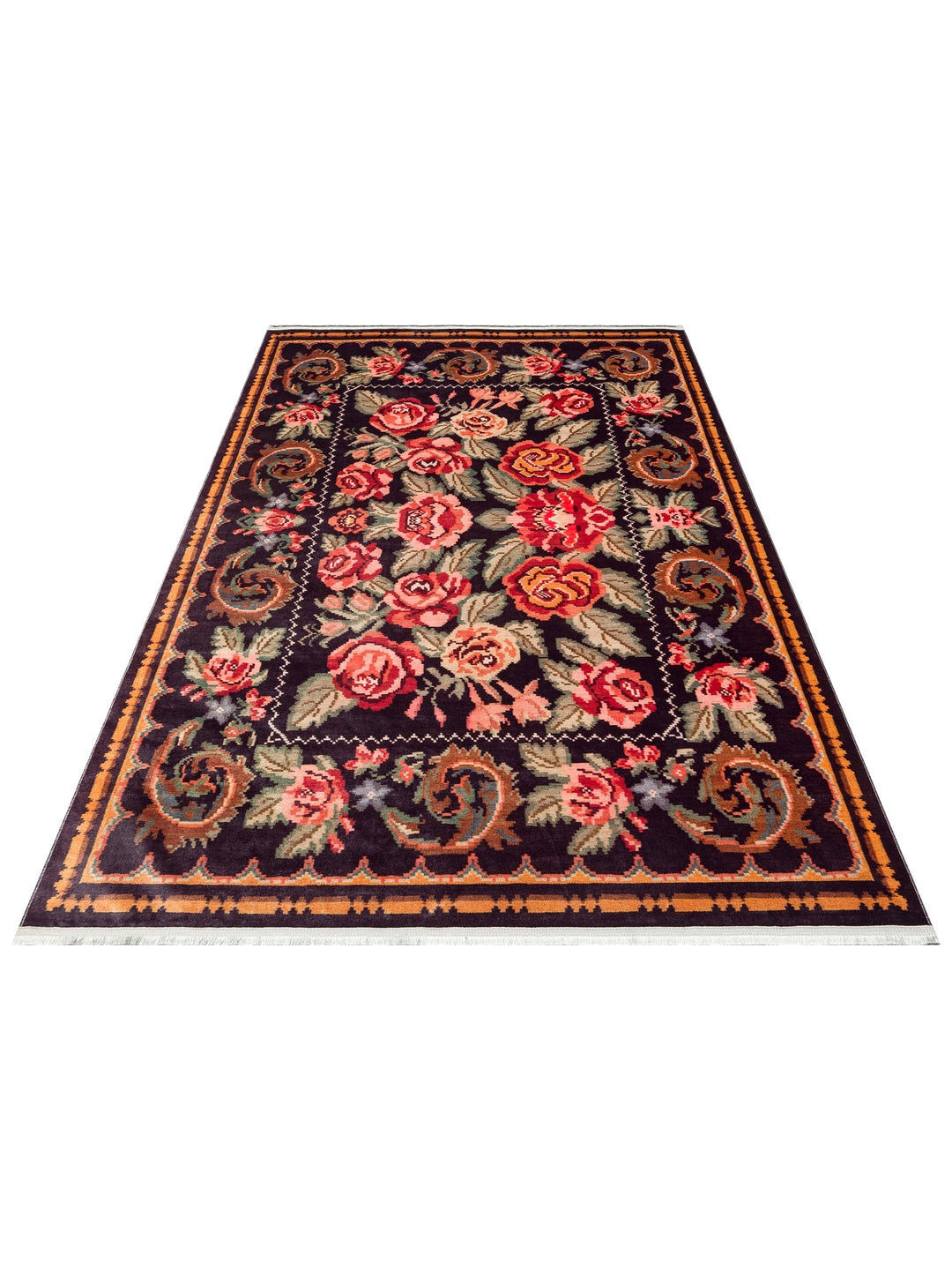 Historic Series Non-Slip Antique Patterned Living Room Sitting Room Corridor Kitchen Washable Carpet 02 BLACK