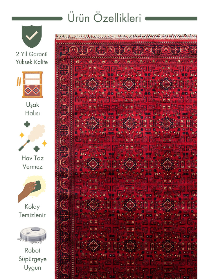 Kabul Afghan Yagcibedir Patterned Handcrafted Tensel Usak Carpet Produced on Special Looms 960 RED