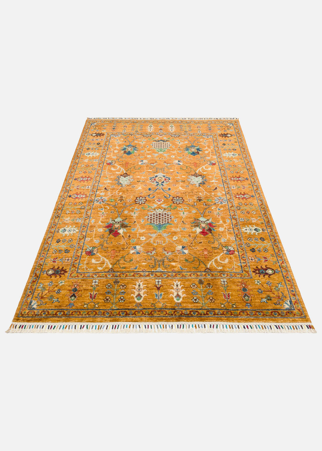 El dokuma Afgan halı safran nar çiçeği desenli 153x211 cm stüdyo çekimi