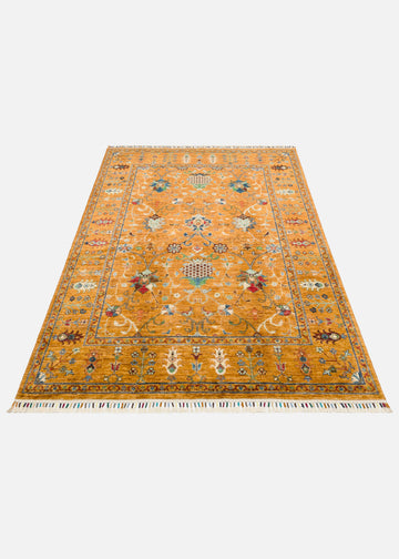 El dokuma Afgan halı safran nar çiçeği desenli 153x211 cm stüdyo çekimi
