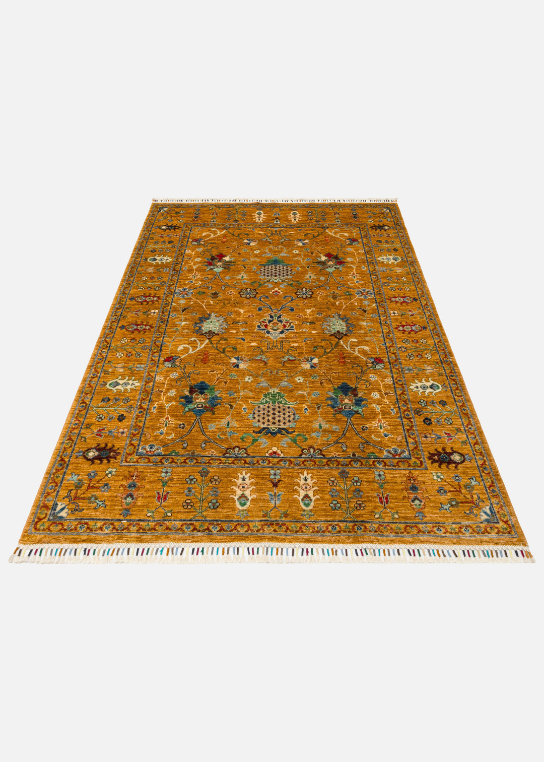 El dokuma Afgan halı safran nar çiçeği desenli 153x211 cm stüdyo çekimi
