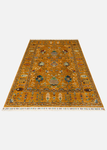 El dokuma Afgan halı safran nar çiçeği desenli 153x211 cm stüdyo çekimi