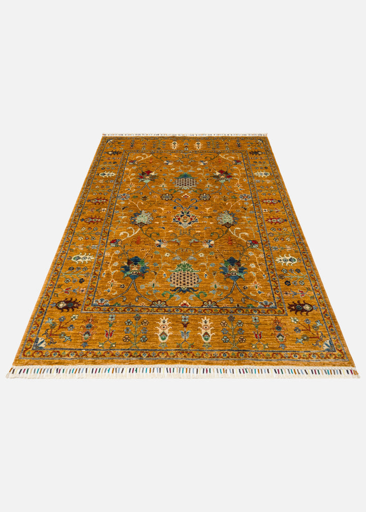 El dokuma Afgan halı safran nar çiçeği desenli 153x211 cm stüdyo çekimi
