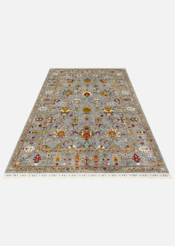 El dokuma Afgan halı buz mavisi sultanabad palmet desenli 176x241 cm stüdyo çekimi