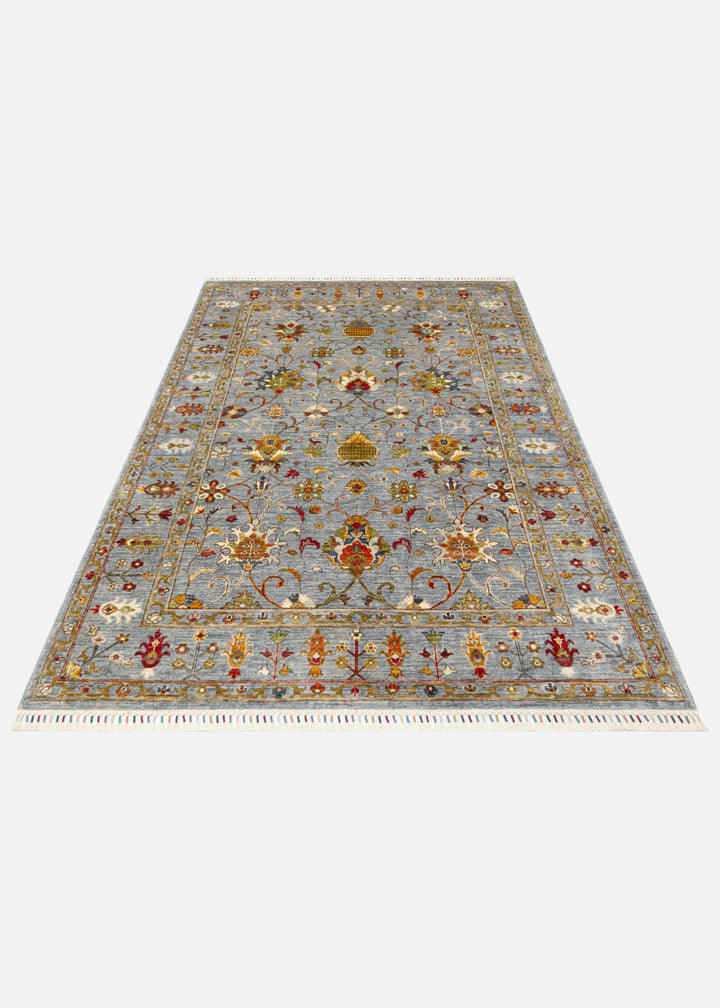 El dokuma Afgan halı buz mavisi sultanabad palmet desenli 176x241 cm stüdyo çekimi