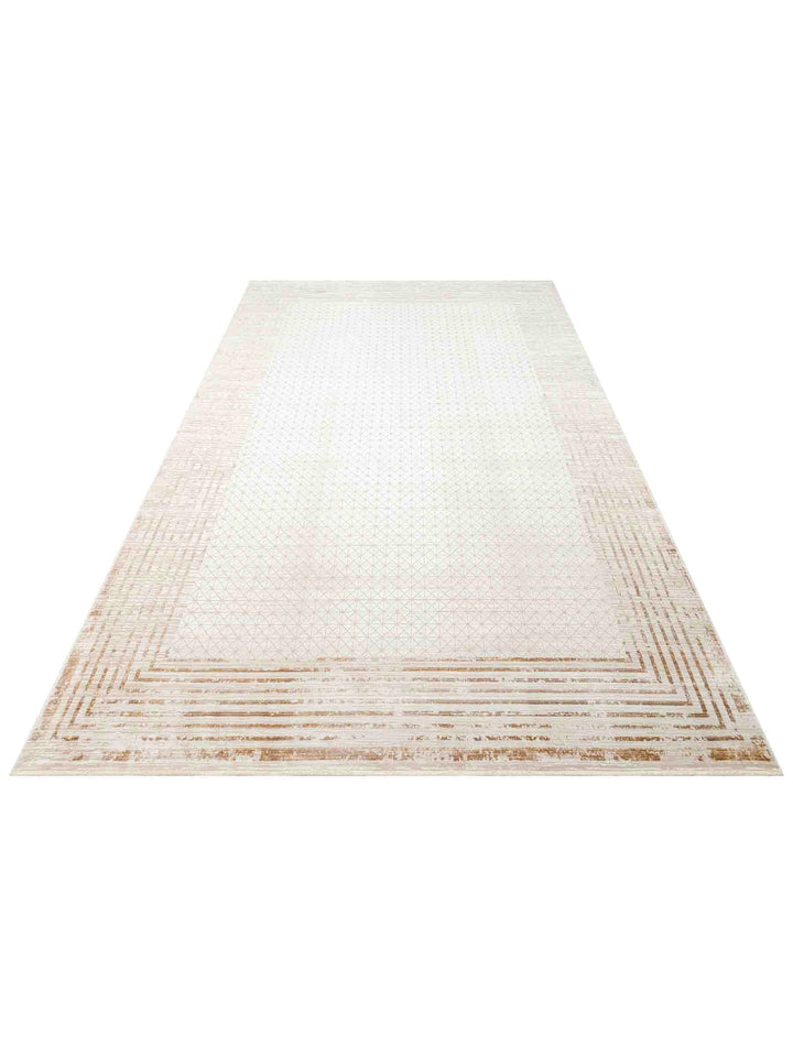 Mumbai Series Art Deco Patterned High Quality Tight Woven Shiny Living Room Carpet 01 CREAM GOLD