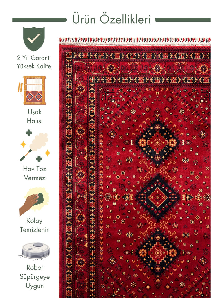 Kabul Afghan Yagcibedir Patterned Handcrafted Tensel Usak Carpet Produced on Special Looms 961 RED