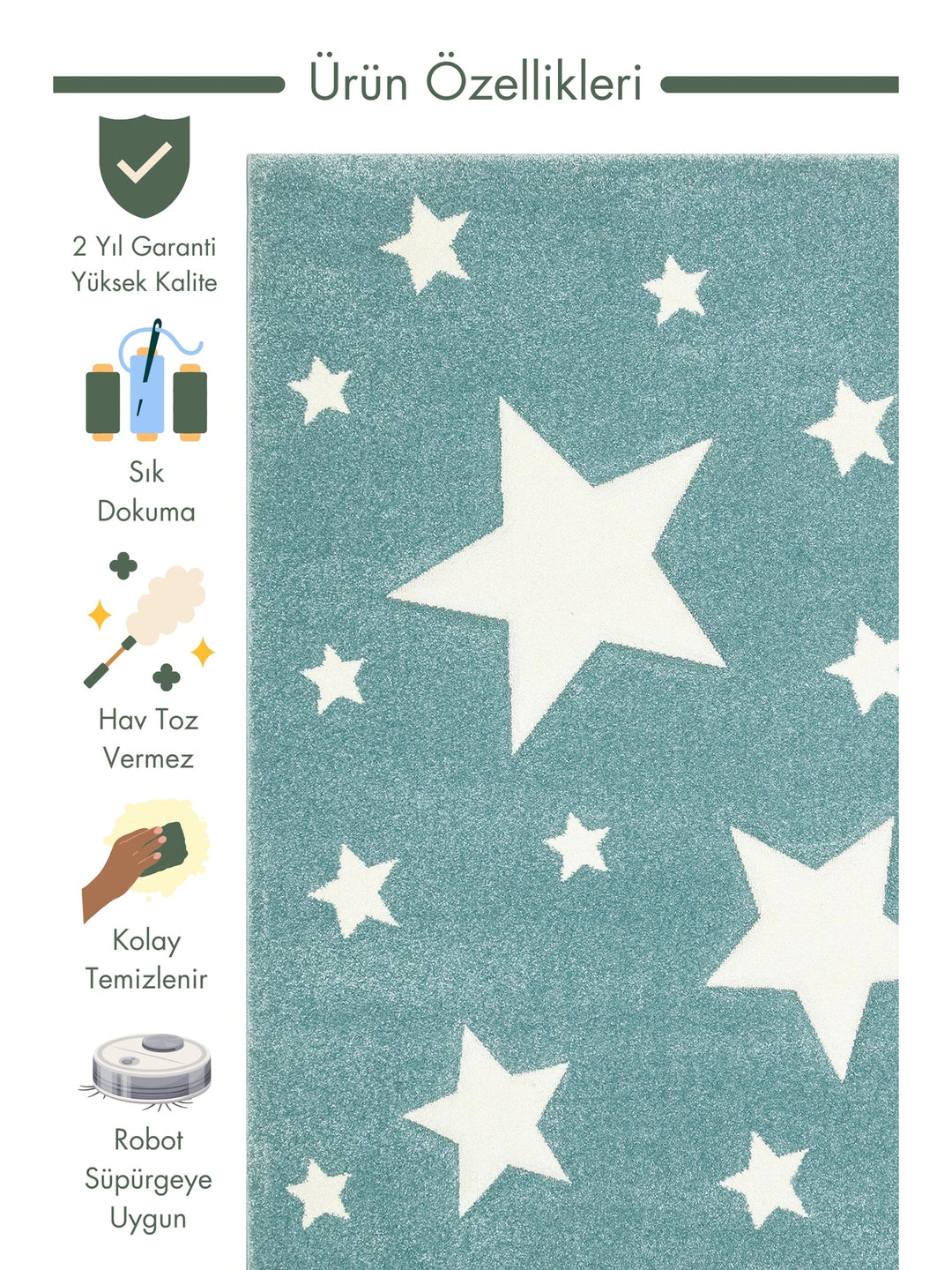 Carpetdocia Kids Fun Star Patterned Children's Carpet 12 BLUE