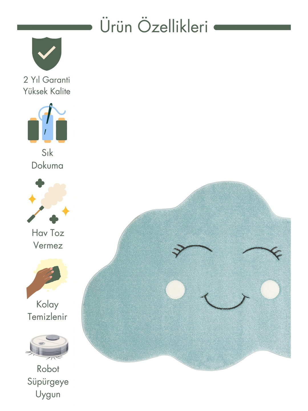 Carpetdocia Kids Fun Smiling Cloud Children's Carpet 13 BLUE