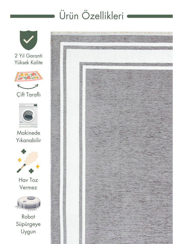 Yellowstone Cotton Washable Double Sided Living Room Hallway Kitchen Scandinavian Rug 06GREYWHI