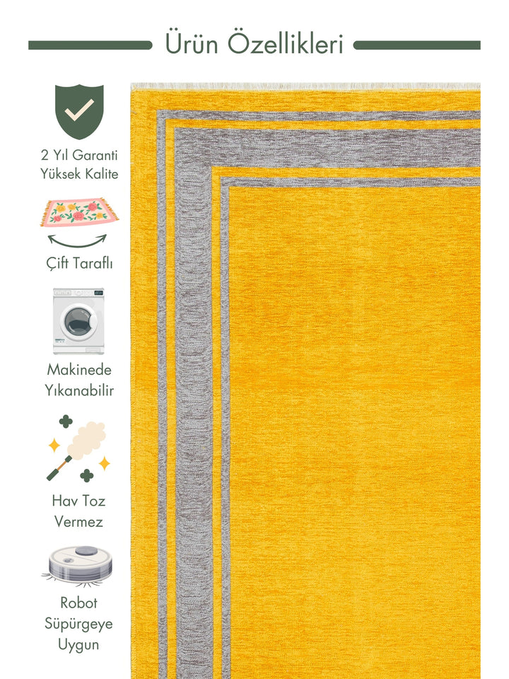 Yellowstone Cotton Washable Double Sided Living Room Hallway Kitchen Scandinavian Rug 06GREYYEL