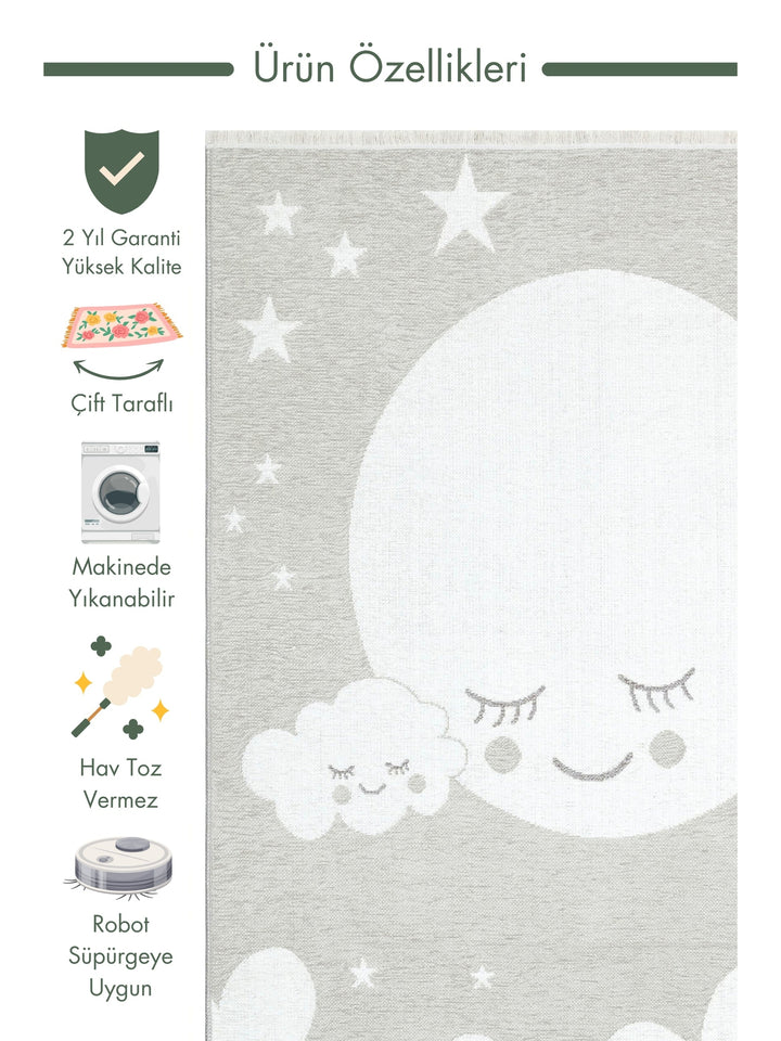 Baby Moon Cotton Washable Double-Sided Soft Textured Thin Child Baby Room Carpet 02 GREY