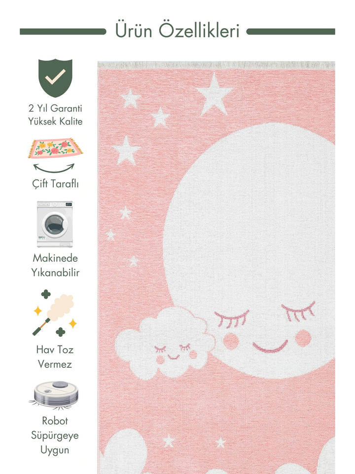 Baby Moon Cotton Washable Double Sided Soft Texture Thin Children's Baby Room Carpet 02 PINK