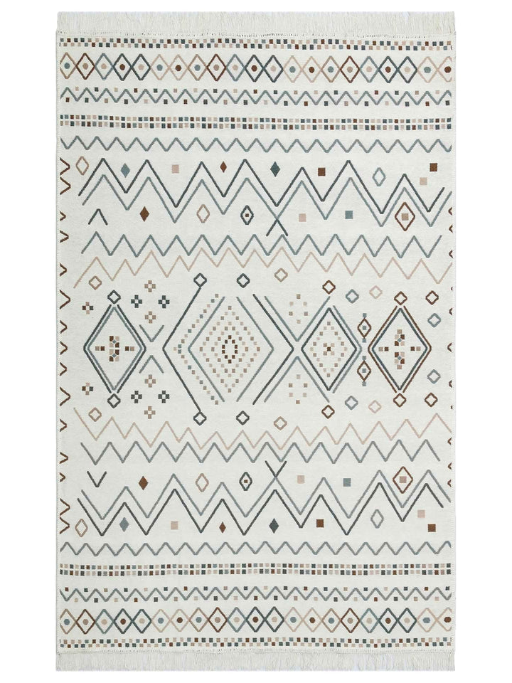 Maya 100% Natural Cotton Washable Double Sided Living Room Kitchen Hallway Modern Rug 05BEIGEBLU