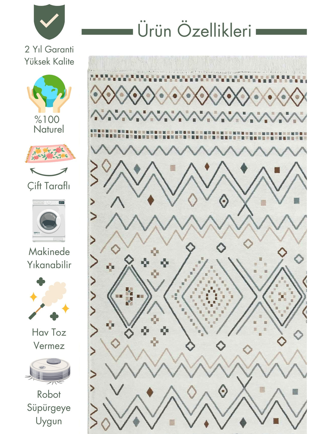 Maya 100% Natural Cotton Washable Double Sided Living Room Kitchen Hallway Modern Rug 05BEIGEBLU