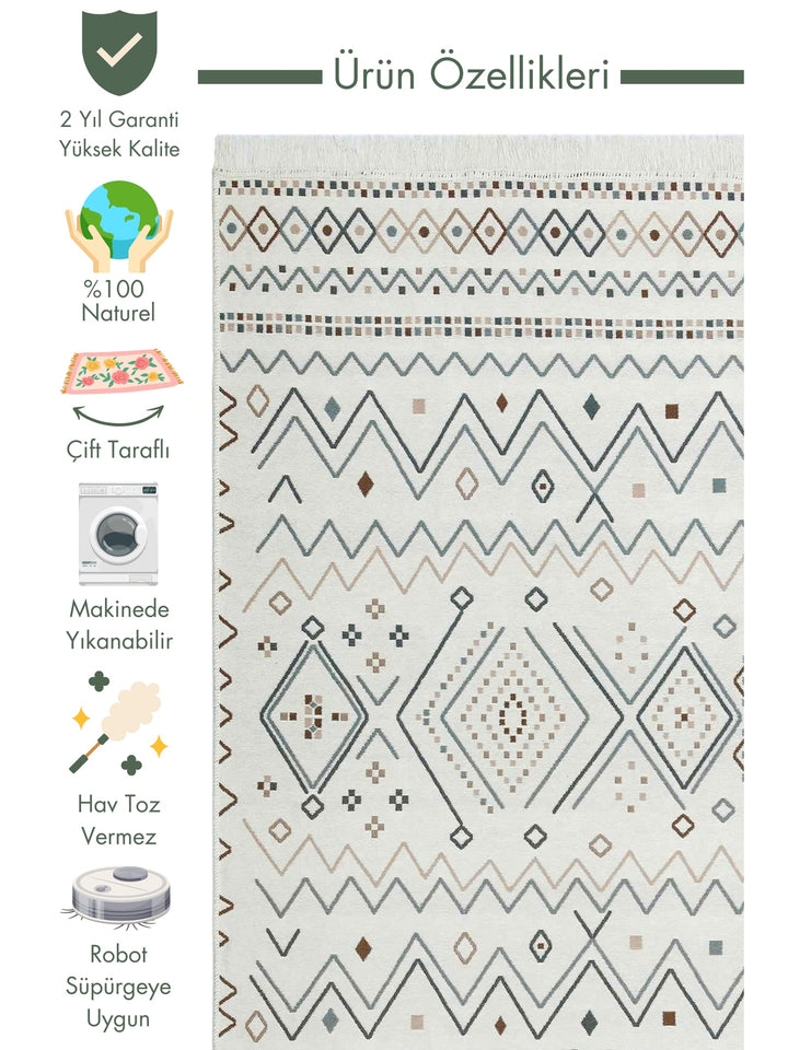 Maya 100% Natural Cotton Washable Double Sided Living Room Kitchen Hallway Modern Rug 05BEIGEBLU