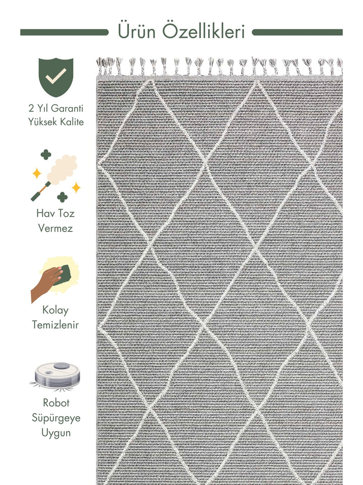 Ole Series Wicker Woven Living Room Hall Hallway Entrance Kitchen Modern Scandinavian Carpet 02 GREY