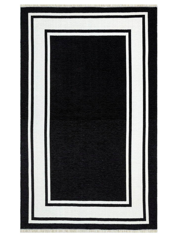 Yellowstone Cotton Washable Double Sided Living Room Hallway Kitchen Scandinavian Rug 06BLCKWHI