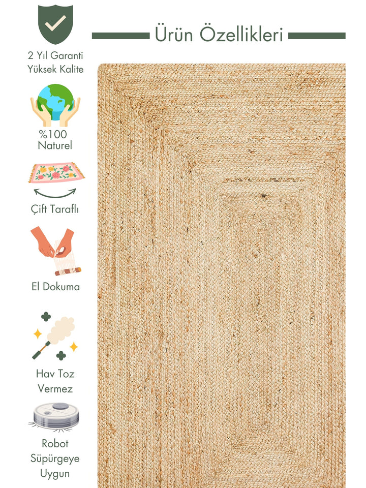 Crown Jute 100% Natural Hand Woven Living Room Corridor Entrance Kitchen Balcony Wicker Carpet 10 NATURAL