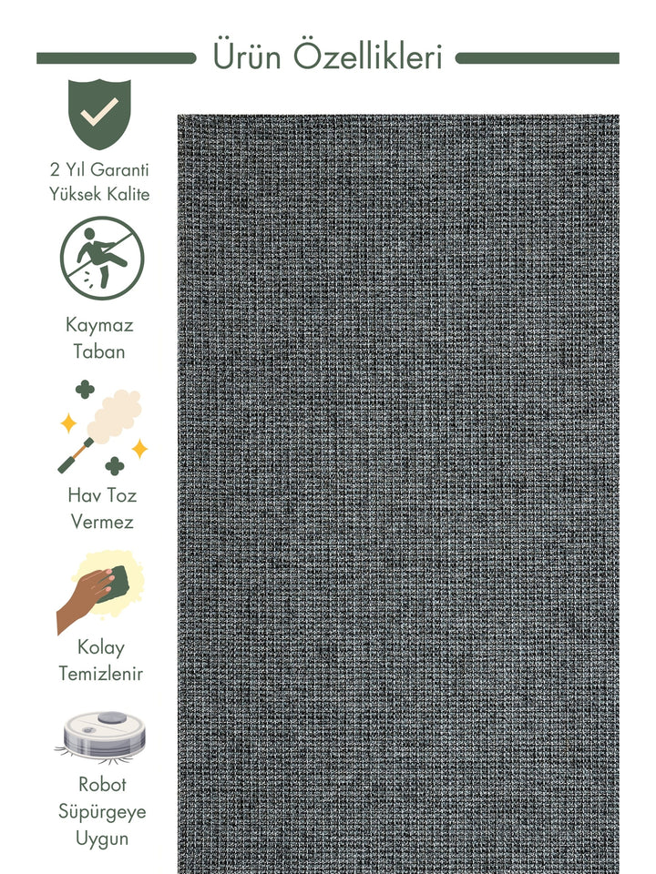 Arizona Wicker Look Modern Living Room Hallway Kitchen Non-Slip Rug 01 ANTHRACITE SILVER