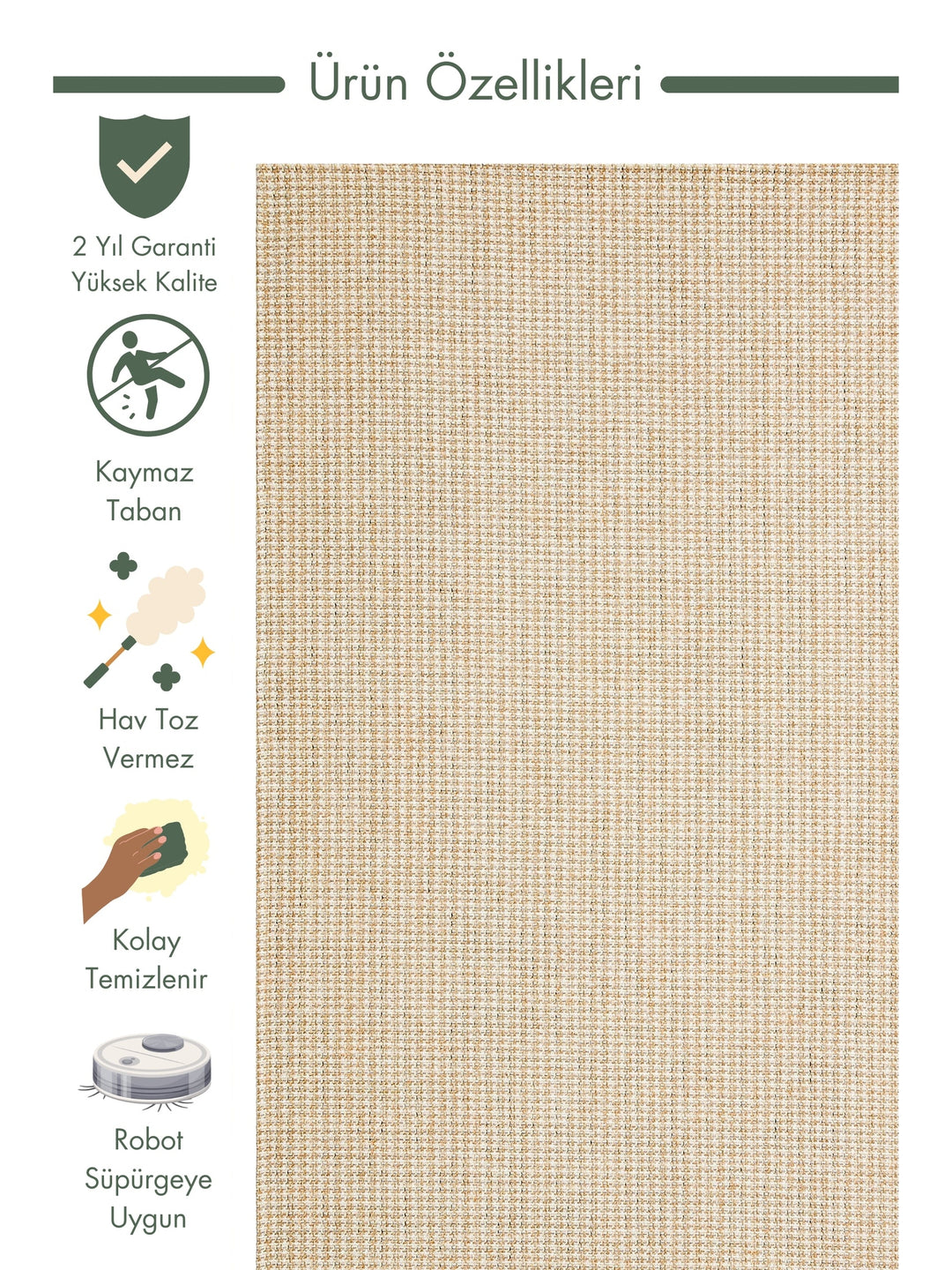 Arizona Wicker Look Modern Living Room Hallway Kitchen Non-Slip Rug 01 CREAM SILVER