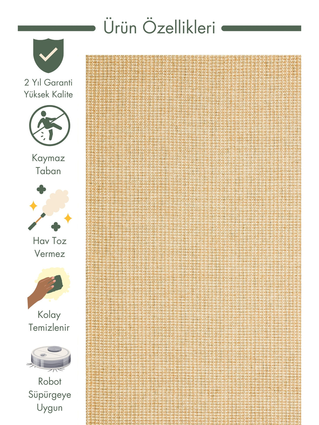 Arizona Wicker Look Modern Living Room Hallway Kitchen Non-Slip Rug 01 NATURAL BEIGE