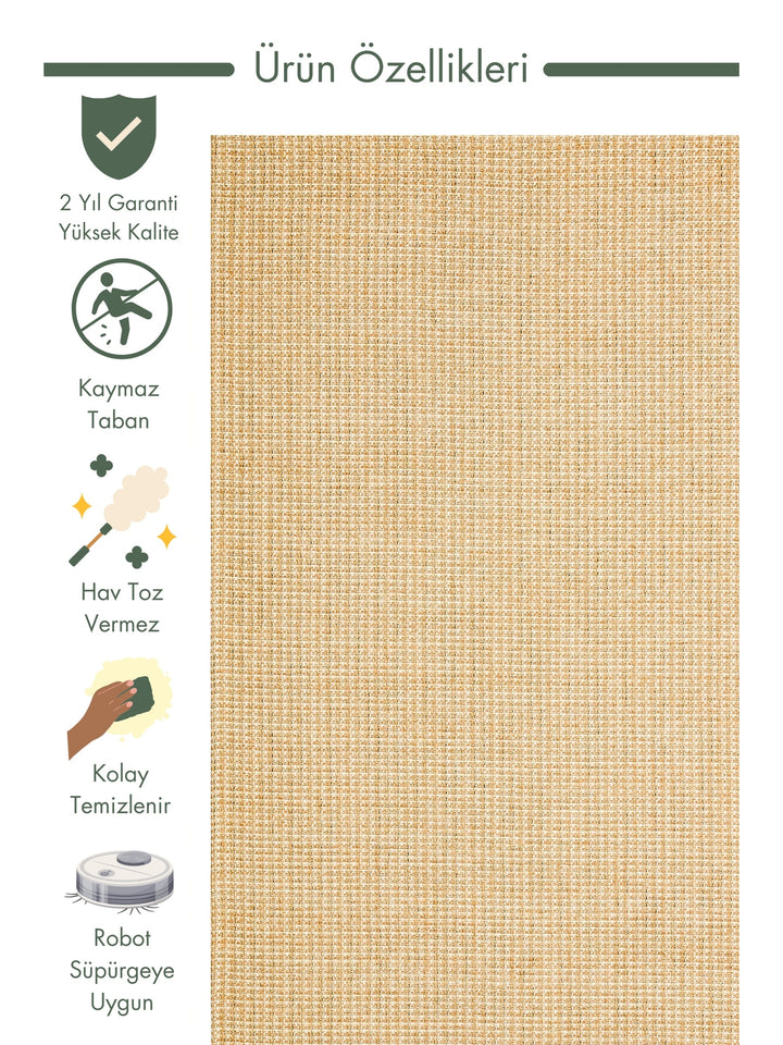 Arizona Wicker Look Modern Living Room Hallway Kitchen Non-Slip Rug 01 NATURAL BEIGE