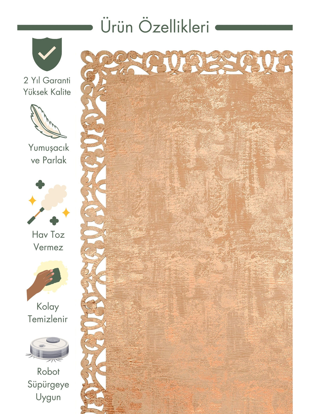 Engraving Classic and Modern Processing and Carving Shiny Bordered Artificial Leather Carpet 05 BEIGE COPPER