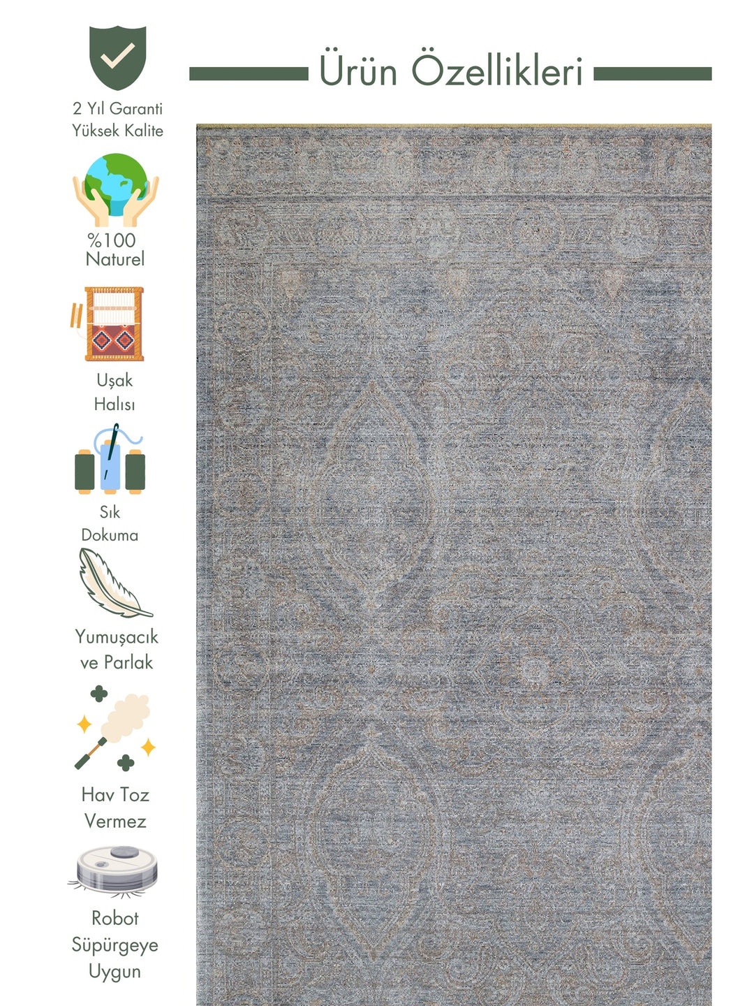 Çırağan 100% Natural Special Shiny Handcrafted Tencel Uşak Carpet 3DGRBRZ