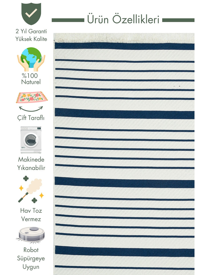 Maya 100% Natural Cotton Washable Double-Sided Living Room Kitchen Corridor Modern Rug 14 MARINE