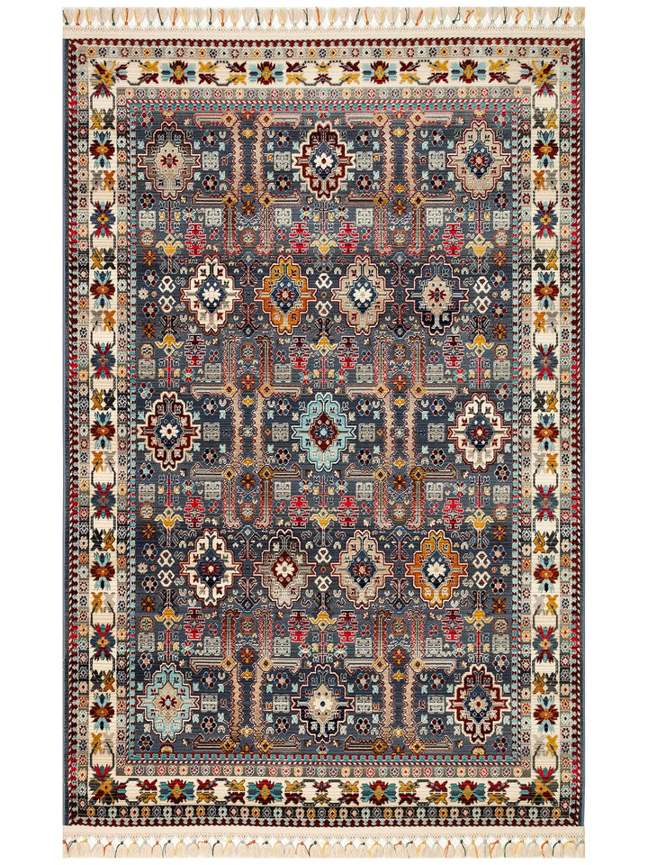 Nil Series Ethnic and Modern Patterned Colorful Fringed Living Room Kitchen Carpet 07 MULTY