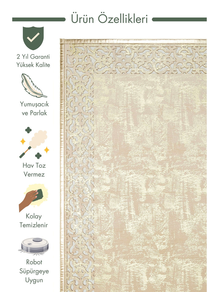 Engraving Classic and Modern Processing and Carving Shiny Bordered Artificial Leather Carpet 01 CREAM GOLD