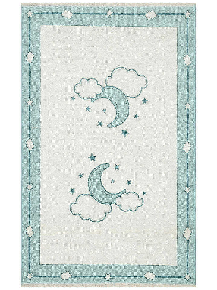 Baby Moon Cotton Washable Double-Sided Soft Textured Thin Children's Baby Room Carpet 01 BLUE