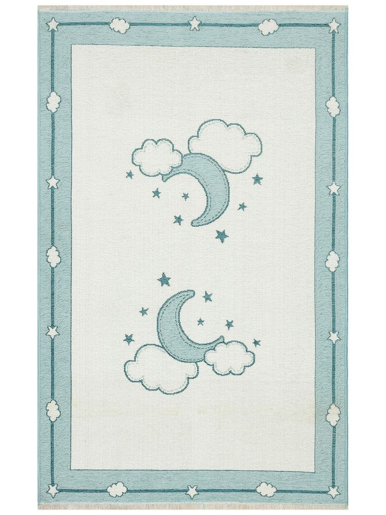 Baby Moon Cotton Washable Double-Sided Soft Textured Thin Children's Baby Room Carpet 01 BLUE