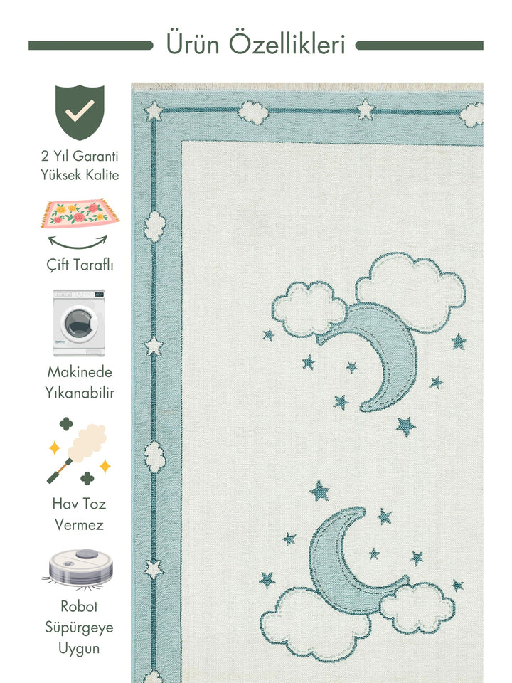 Baby Moon Cotton Washable Double-Sided Soft Textured Thin Children's Baby Room Carpet 01 BLUE